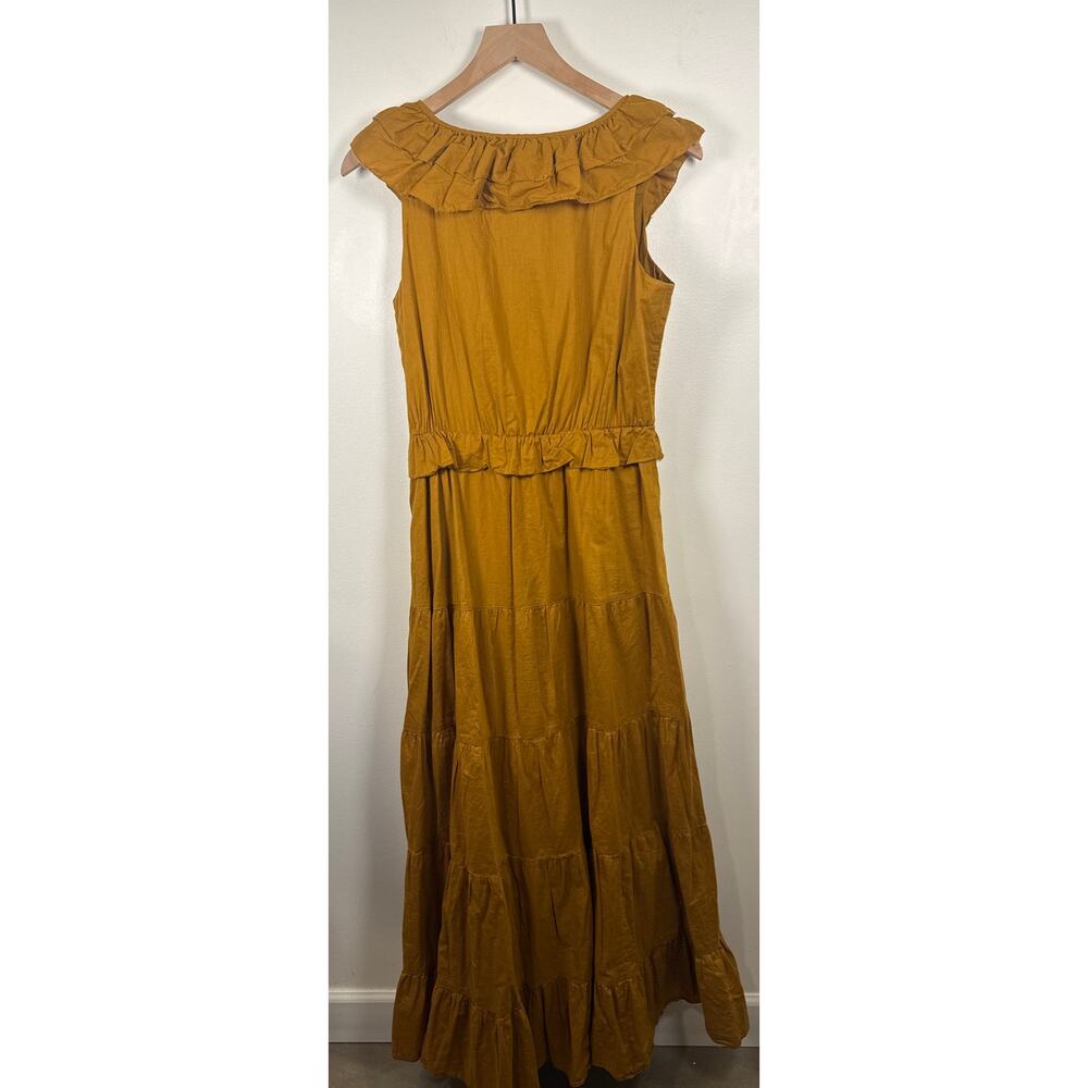 J.Crew Ruffle-Front Cotton Maxi Dress in Mustard, Size 6 - Picture 6 of 8